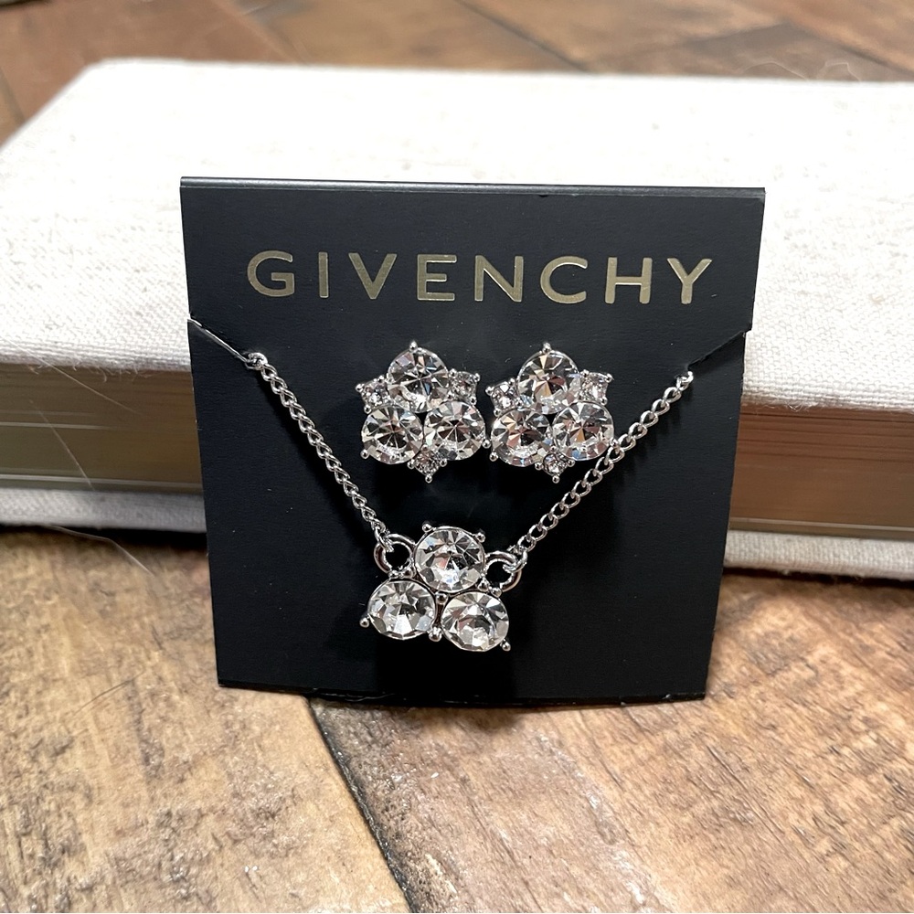 Givenchy | Silver Crystal Snowflake Earrings and Necklace Set NWT
